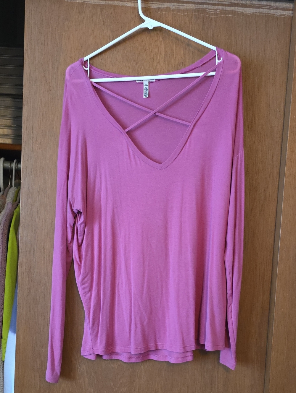 PINK Victoria's Secret Mauve-Pink Crisscross V-Neck Long Sleeve Top